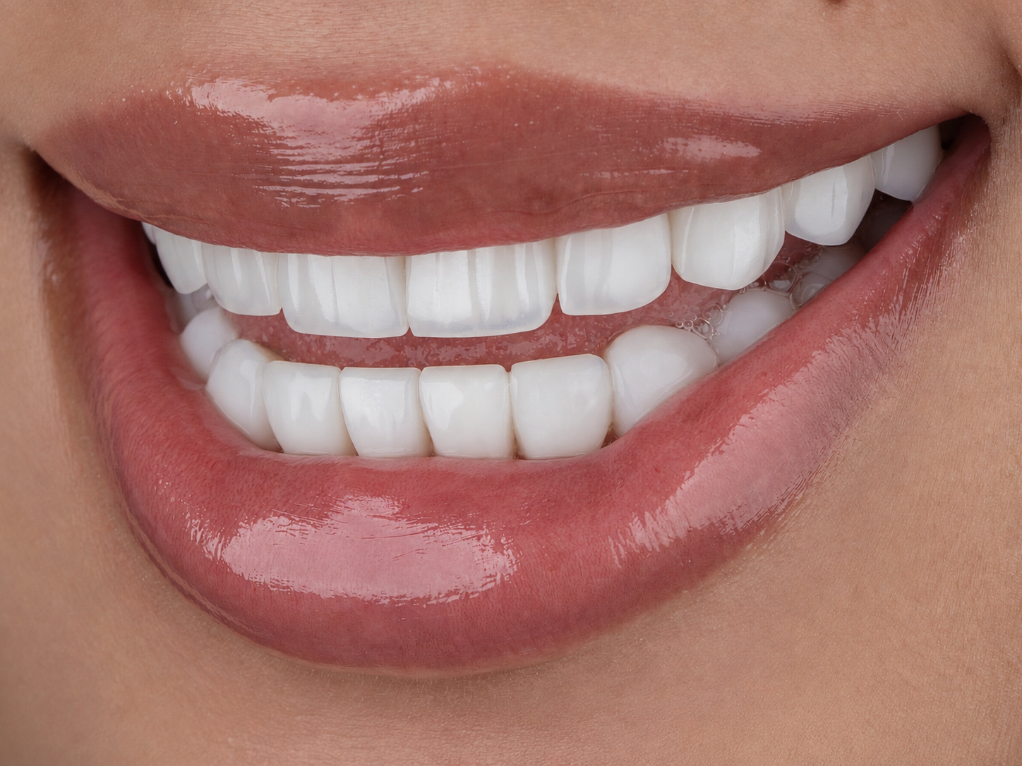 Carillas de composite estratificado: detalle de sonrisa de una paciente de Dental & Design