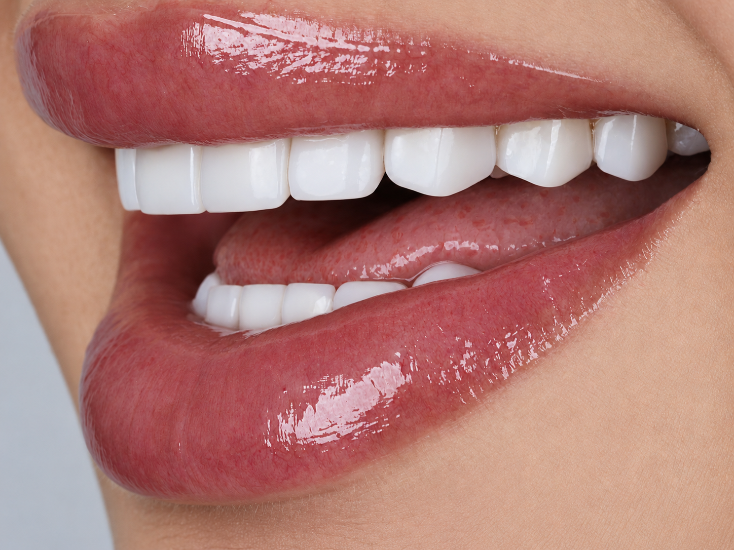Carillas de composite monolítico: sonrisa lateral de una paciente de Dental & Design