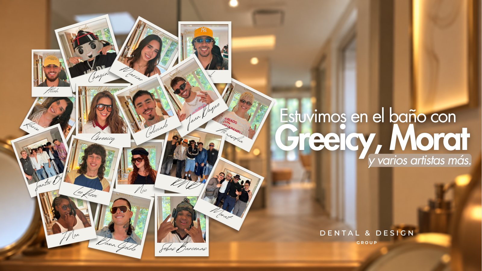 Muro de soñadores de Dental & Design en Premios Juventud 2026: fotografías instantáneas de Morat, Greeicy, Santos Bravos y otros artistas sobre el espejo del showroom de GARCIAS en Marbella